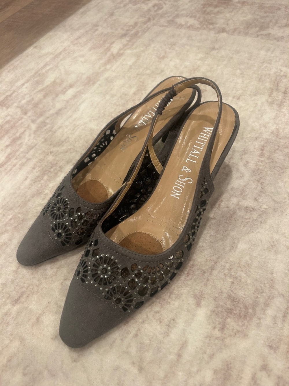 Gray Slinback Suede Heels